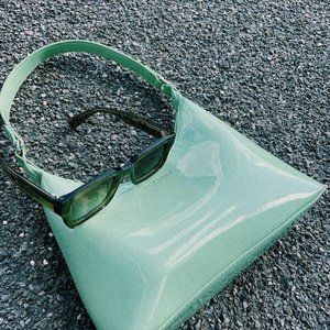 GLYNIT Molly Patent Faux-leather Shoulder Bag In Mint